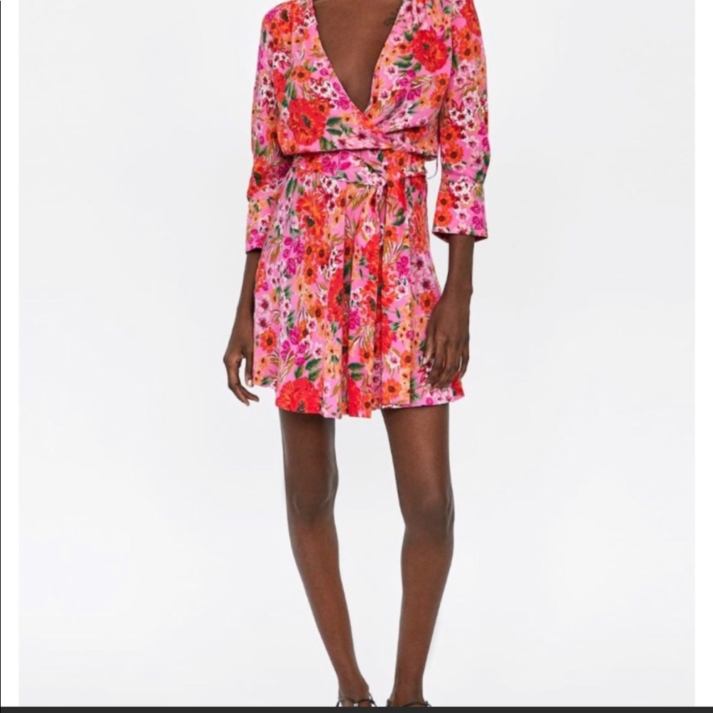 ISO Zara Pink Floral Wrap Dress